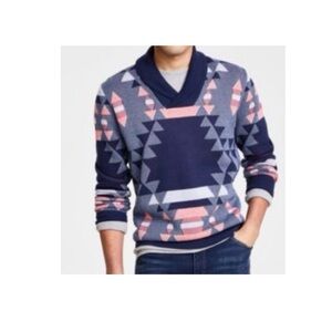 Sun + Stone Shawl Collar Geometric Print Men’s‎ Pullover Sweater